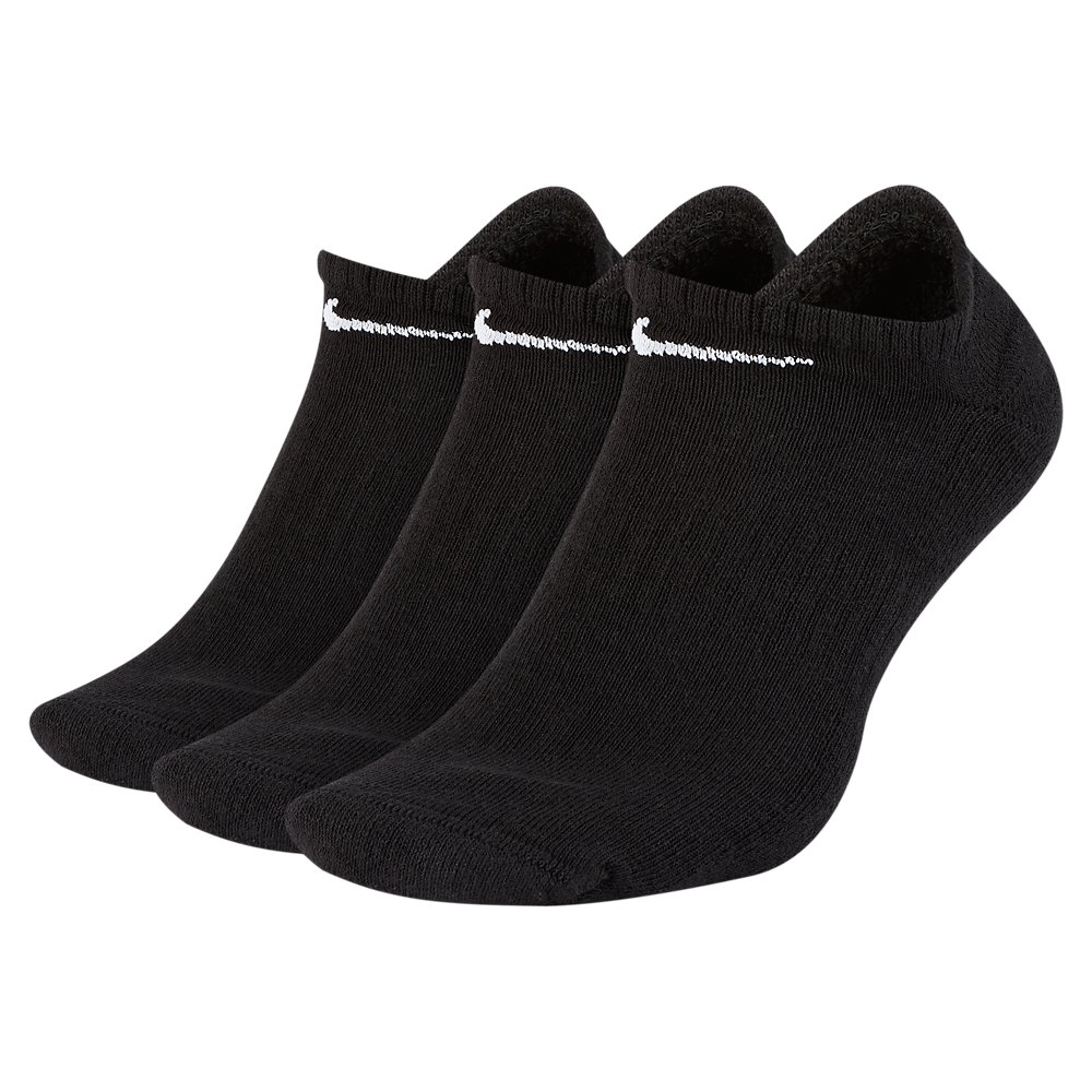 Nike Nike Size 8-12 Everyday Cushioned No-show 3 Pack Sock in Black / White